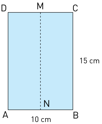 F3 Retângulo ABCD com largura de 10 cm e comprimento de 15 cm, dividido ao meio verticalmente pelo segmento tracejado MN