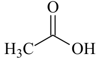 Fórmula estrutural do ácido acético: H₃C ligado a um carbono com ligação dupla a O e ligação simples a OH.