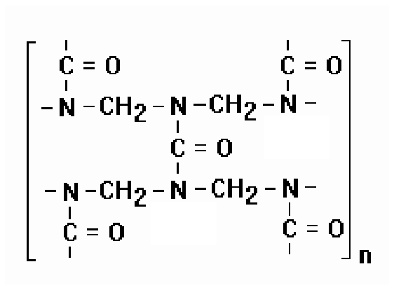 Estrutura química de uma porção da resina uréia/formaldeído entre colchetes com índice n