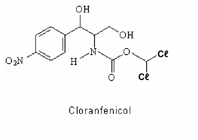 Fórmula estrutural da molécula do cloranfenicol