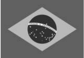 Bandeira do Brasil em tons de cinza, com losango, círculo central estrelado e faixa com a inscrição “ORDEM E PROGRESSO”.