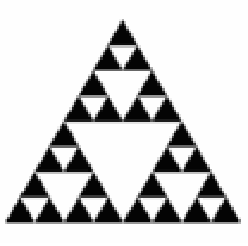 Triângulo de Sierpinski formado por 27 pequenos triângulos pretos. Apresenta um grande vazio triangular invertido central, três vazios de metade desse lado e nove vazios menores, também invertidos.