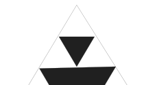 Parte superior de um triângulo equilátero de contorno fino, com um triângulo preto invertido próximo ao topo e parte de outro triângulo preto invertido maior abaixo. A parte inferior da figura está cortada.
