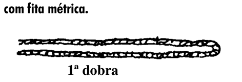 Barbante dobrado ao meio uma vez, identificado como 1ª dobra.