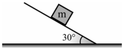 F1 Plano inclinado formando um ângulo de 30° com a horizontal, sobre o qual está apoiado um bloco de massa m.