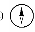 Bússola circular com agulha magnética na vertical, com a extremidade escura voltada para cima.