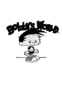 Logotipo de Bobby's World acima do personagem Bobby Generic, um menino de desenho animado com cabelo preto espetado e cabeça arredondada.