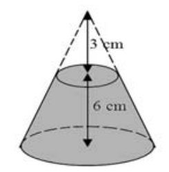 Cone com altura superior de 3 cm e tronco de cone sombreado com altura de 6 cm