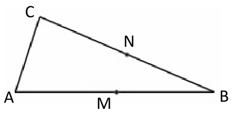 Triângulo ABC com o ponto M sobre o segmento AB e o ponto N sobre o segmento BC