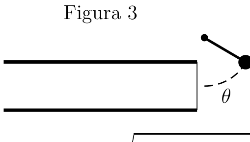 Figura 3: Pêndulo recuando até um ângulo máximo θ após a colisão na extremidade do tubo.