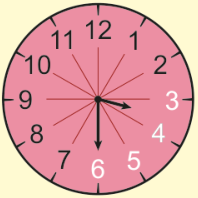 Relógio marcando 3h 30min com os números 3, 4, 5 e 6 em branco, e os números 7, 8, 9, 10, 11, 12, 1 e 2 em preto.