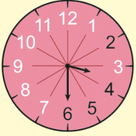 Relógio marcando 3h 30min com os números 7, 8, 9, 10, 11, 12, 1 e 3 em branco, e os números 2, 4, 5 e 6 em preto.