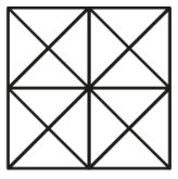 Quadrado dividido em quatro quadrados menores por segmentos que unem os pontos médios dos lados opostos, com ambas as diagonais traçadas em cada um dos quatro quadrados menores.