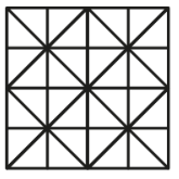 Quadrado dividido em uma malha de dezesseis quadrados menores por três segmentos horizontais e três verticais, além das duas diagonais principais do quadrado maior e diagonais que ligam os pontos médios dos lados adjacentes.
