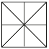 Quadrado com suas duas diagonais principais e dois segmentos que unem os pontos médios dos lados opostos, dividindo-o em oito triângulos.