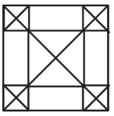Quadrado com as duas diagonais principais traçadas e dois segmentos horizontais e dois verticais próximos às bordas, formando quatro quadrados pequenos nos cantos (com suas diagonais) e um quadrado maior no centro.