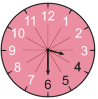 Relógio analógico marcando 3h 30min com os números 7, 8, 9, 10, 11, 12, 1, 2 e 3 na cor branca, e os números 4, 5 e 6 na cor preta.