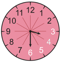 Relógio analógico marcando 3h 30min com os números 3, 4, 5 e 6 na cor branca, e os números 7, 8, 9, 10, 11, 12, 1 e 2 na cor preta.