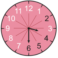 Relógio analógico marcando 3h 30min com os números 7, 8, 9, 10, 11, 12, 1 e 3 na cor branca, e os números 2, 4, 5 e 6 na cor preta.