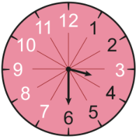 Relógio analógico marcando 3h 30min com os números 7, 8, 9, 10, 11, 12 e 3 na cor branca, e os números 1, 2, 4, 5 e 6 na cor preta.