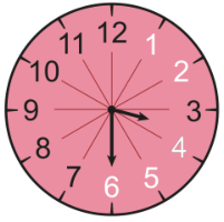 Relógio analógico marcando 3h 30min com os números 1, 2, 4, 5 e 6 na cor branca, e os números 3, 7, 8, 9, 10, 11 e 12 na cor preta.