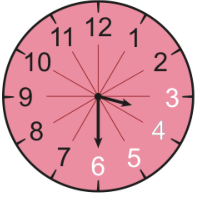 Relógio marcando 3h 30min com os números 3, 4, 5 e 6 brancos, e os números 7, 8, 9, 10, 11, 12, 1 e 2 pretos.