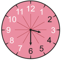 Relógio marcando 3h 30min com os números 7, 8, 9, 10, 11, 12, 1 e 3 brancos, e os números 2, 4, 5 e 6 pretos.