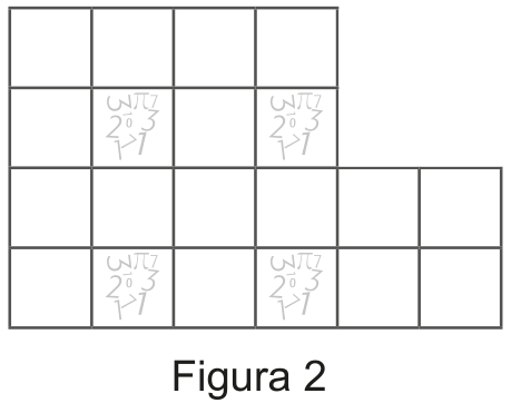 Figura 2: tabuleiro de 20 quadradinhos formado por uma seção superior de 2 por 4 e uma inferior de 2 por 6