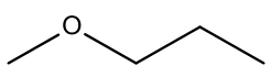 Estrutura em linha do metoxipropano, mostrando um átomo de oxigênio (O) ligado a um grupo metil à esquerda e a uma cadeia propil à direita.