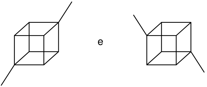Par de estruturas de dimetilcubano separadas pela conjunção "e". Na primeira estrutura, os grupos metila estão ligados ao vértice inferior esquerdo da face frontal e ao vértice superior direito da face posterior. Na segunda estrutura, os grupos metila estão ligados ao vértice superior esquerdo da face frontal e ao vértice inferior direito da face posterior.