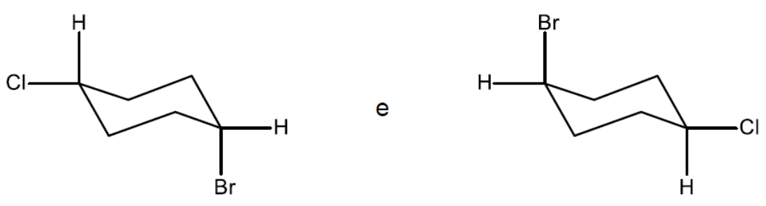 Par de conformações em cadeira do ciclo-hexano dissubstituído por cloro e bromo