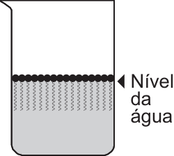 F4 Béquer com tensoativos na superfície da água, com as cabeças pretas na interface e as caudas onduladas imersas na água