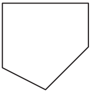 Bandeirinha com topo horizontal, lados verticais e parte inferior formada por dois segmentos inclinados que se encontram em uma única ponta.