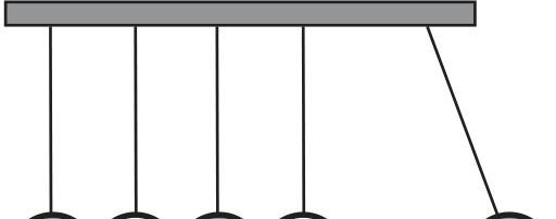 Figura cortada na parte inferior: quatro fios verticais e um fio inclinado para a direita, com apenas a parte superior das esferas visível.