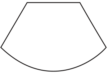 Forma com topo horizontal, lados inclinados e borda inferior curva convexa.