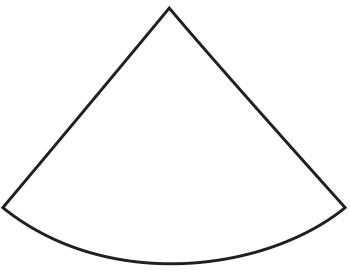 Setor circular com vértice superior, lados retos inclinados e borda inferior curva.