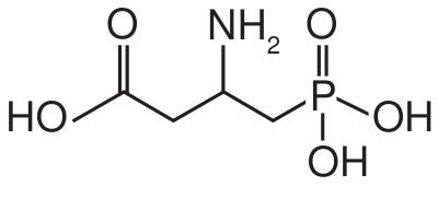 Estrutura química HO–C(=O)–CH₂–CH(NH₂)–CH₂–P(=O)(OH)₂.