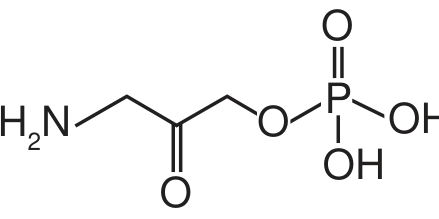 Estrutura química H₂N–CH₂–C(=O)–CH₂–O–P(=O)(OH)₂.