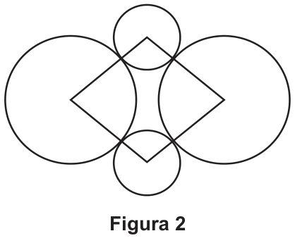 Figura 2: Quatro circunferências tangentes duas a duas cujos centros formam os vértices de um losango, sendo as duas circunferências horizontais de raio maior do que as duas circunferências verticais.