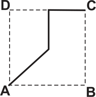 F4 Base quadrada ABCD com traçado contínuo que vai de A diagonalmente até o centro, sobe verticalmente até a aresta DC e segue por ela até C