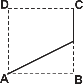 F5 Base quadrada ABCD com traçado contínuo ligando o vértice A em linha reta diretamente a um ponto na aresta BC, e deste subindo pela aresta até C