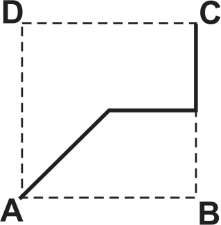 F6 Base quadrada ABCD com traçado contínuo que vai de A diagonalmente até o centro da base, segue horizontalmente até a aresta BC e sobe pela aresta até C
