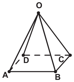 Pirâmide com base quadrilátera de vértices A, B, C, D e ápice no ponto O.