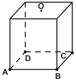 Cubo com os vértices inferiores A, B, C, D e o ponto O no centro da face superior.