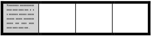 Lousa dividida em quatro partes iguais; a primeira está sombreada e contém linhas de texto representadas por letras x, e as outras três estão em branco.