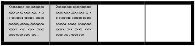 Lousa dividida em quatro partes iguais; as duas primeiras estão sombreadas e contêm linhas de texto representadas por letras x, e as outras duas estão em branco.