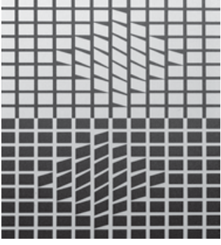 Composição geométrica de quadrículas claras na metade superior e escuras na inferior, com faixas diagonais que criam efeito de relevo.