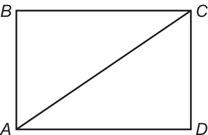 Retângulo ABCD, com A no canto inferior esquerdo, B no superior esquerdo, C no superior direito e D no inferior direito; há uma diagonal de A até C.