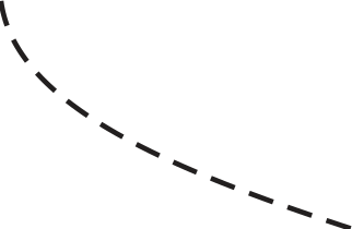 Trajetória curvilínea com concavidade voltada para cima, que se inicia quase na vertical e vai se inclinando gradativamente em direção à horizontal.