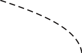 Trajetória curvilínea com concavidade voltada para baixo, que se inicia quase na horizontal e vai se tornando cada vez mais vertical.